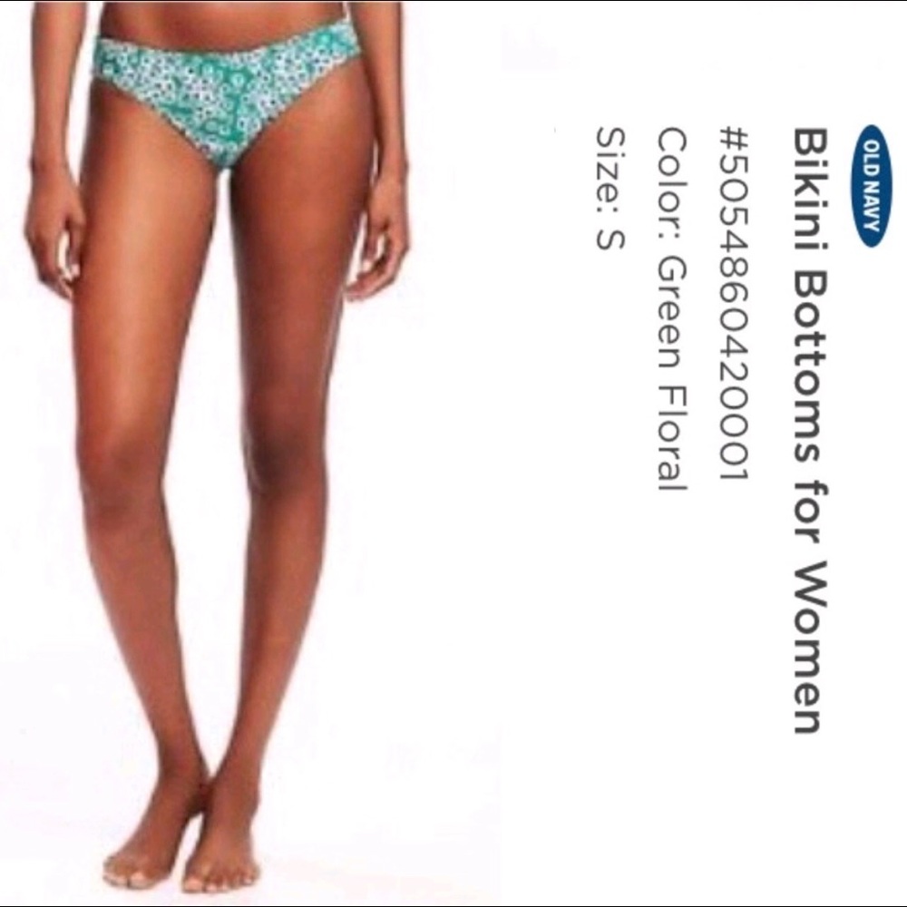 NEW OLD NAVY Bikini Swim Suit Bottom Green Floral Daisy Small Women’s